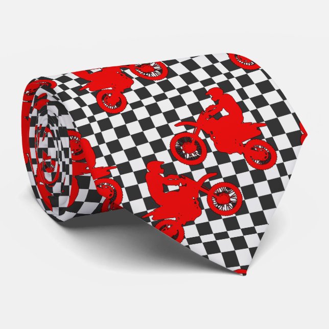 Motorcycle Motocross Racing Check Flag Necktie (Rolled)