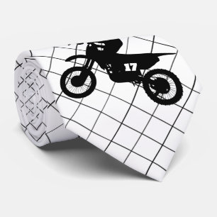 Motorcycle Motocross Racing on Black Check Necktie