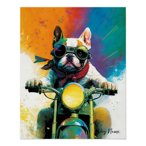 Motorcycle Motorbike _ Anime French Bulldog 001 Poster