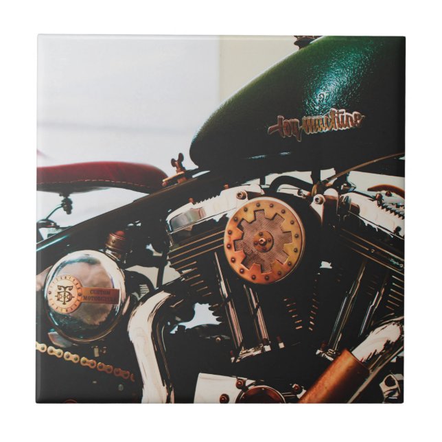 Motorcycle Motorbike Biker Ride Rider Ceramic Tile (Front)