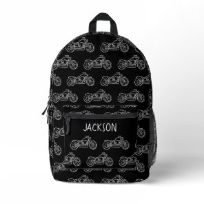 Motorcycle Motorbike Black Name Boys School Printed Backpack
