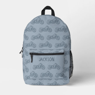 Motorcycle Motorbike Blue Name Boys School Printed Backpack