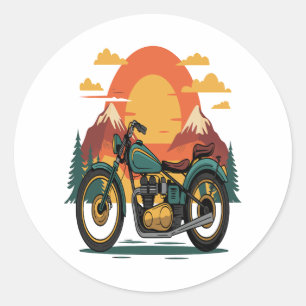 Motorcycle Motorbike Retro Vintage Sunset Classic Round Sticker