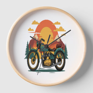 Motorcycle Motorbike Retro Vintage Sunset Clock