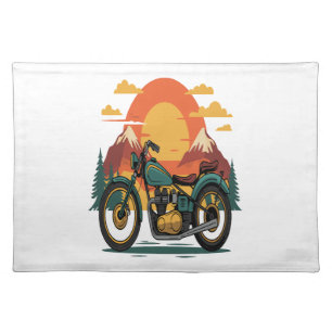 Motorcycle Motorbike Retro Vintage Sunset Cloth Placemat