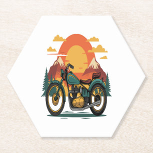 Motorcycle Motorbike Retro Vintage Sunset Paper Coaster