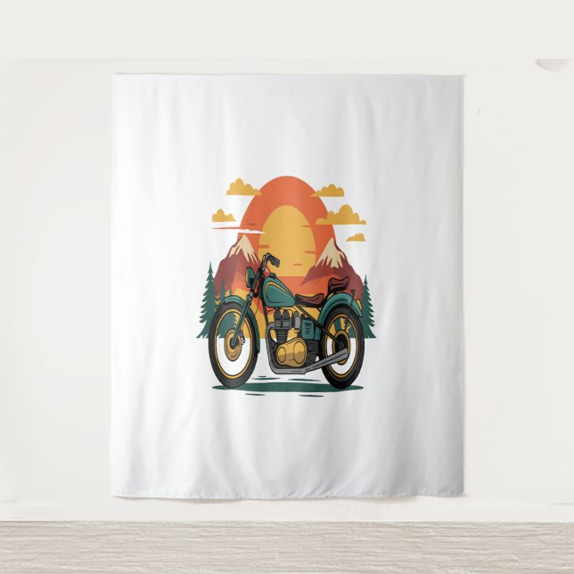 Motorcycle Motorbike Retro Vintage Sunset Tapestry (Front)
