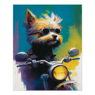 Motorcycle, Motorbike - Yorkshire Terrier Dog 002 Poster