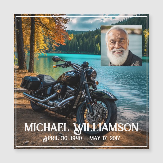 Motorcycle Near the Water Celebration of Life Magnetic Invitation (Front)