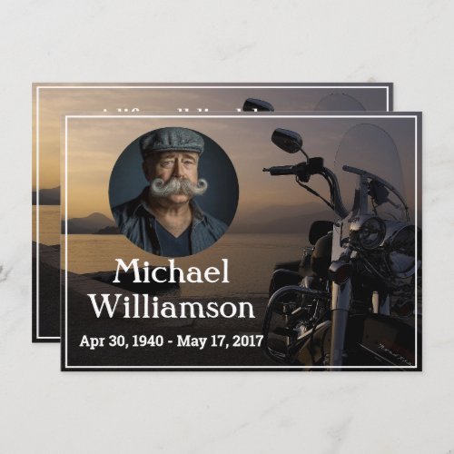 Motorcycle Near Water Photo Celebration of Life  Invitation