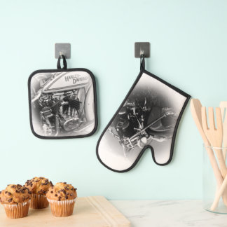 Motorcycle Oven Cloth Mitt & Pot Holder Set