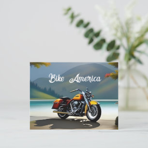 Motorcycle Parked near Lake Postcard