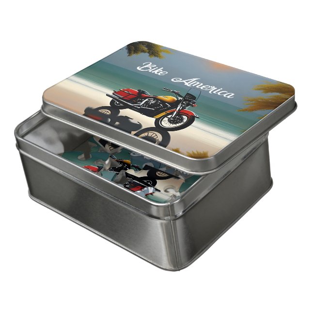  Motorcycle Parked near Ocean Jigsaw Puzzle (Lid Open)