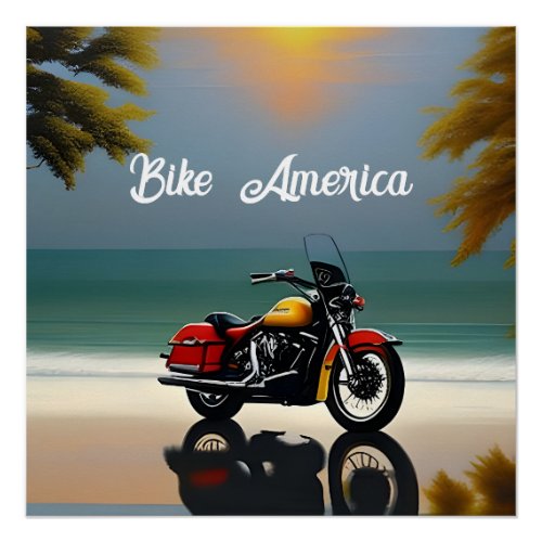  Motorcycle Parked near Ocean Poster