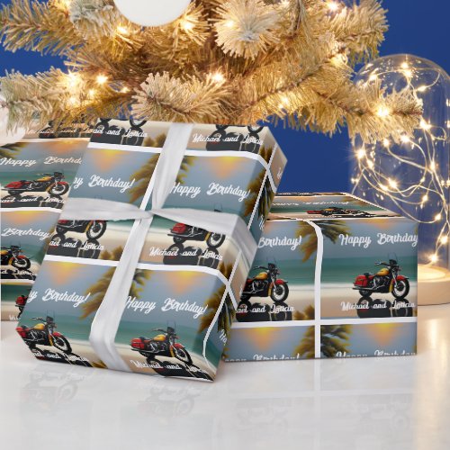  Motorcycle Parked near Ocean Wrapping Paper