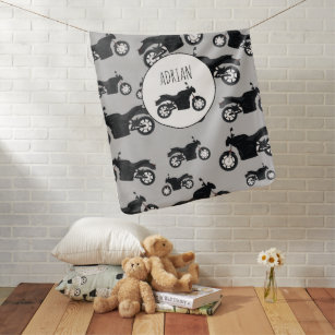 Motorcycle Pattern Customized Name Baby Blanket