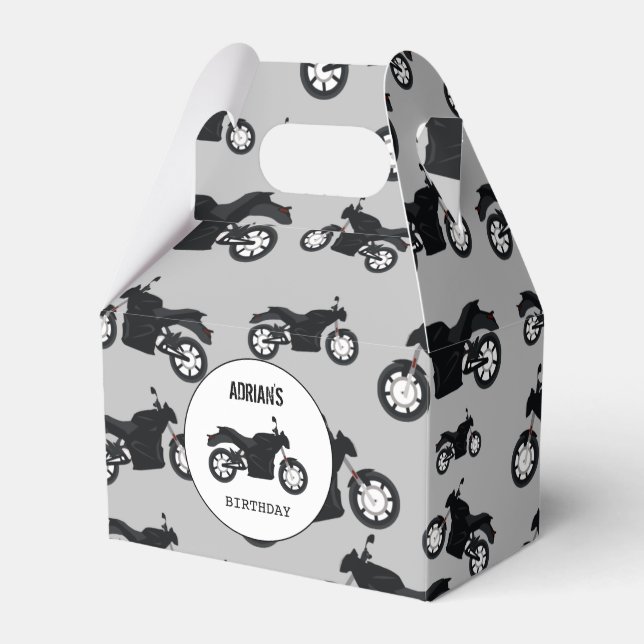 Motorcycle Pattern Customized Name Birthday Favor Boxes (Front Side)