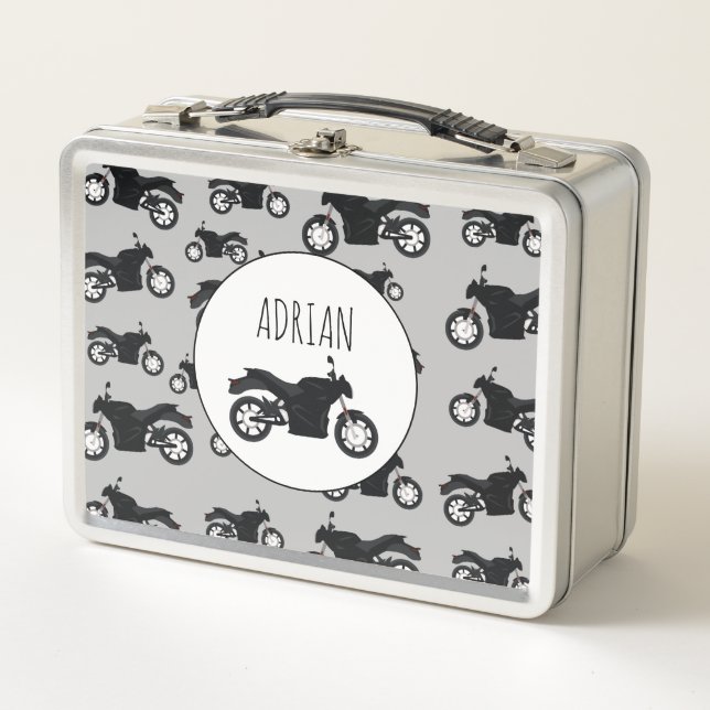 Motorcycle Pattern Customized Name Metal Lunch Box (Front)