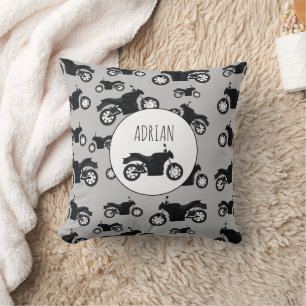 Motorcycle Pattern Customized Name Throw Pillow