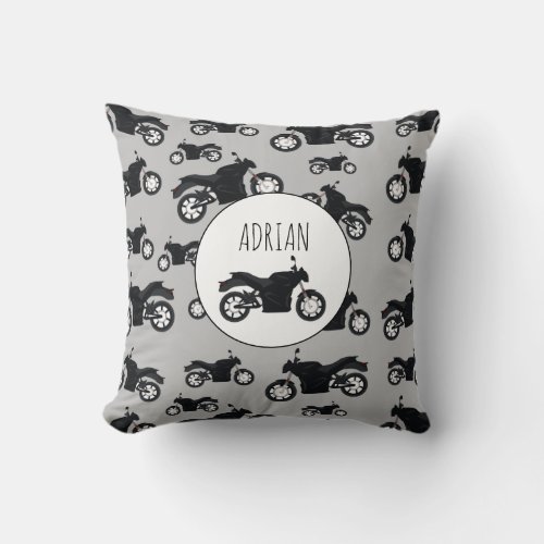 Motorcycle Pattern Customized Name  Throw Pillow