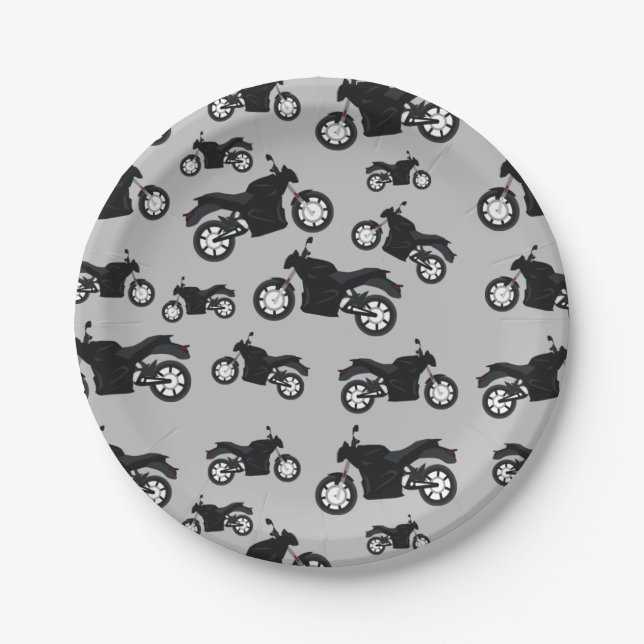 Motorcycle Pattern Paper Plates (Front)