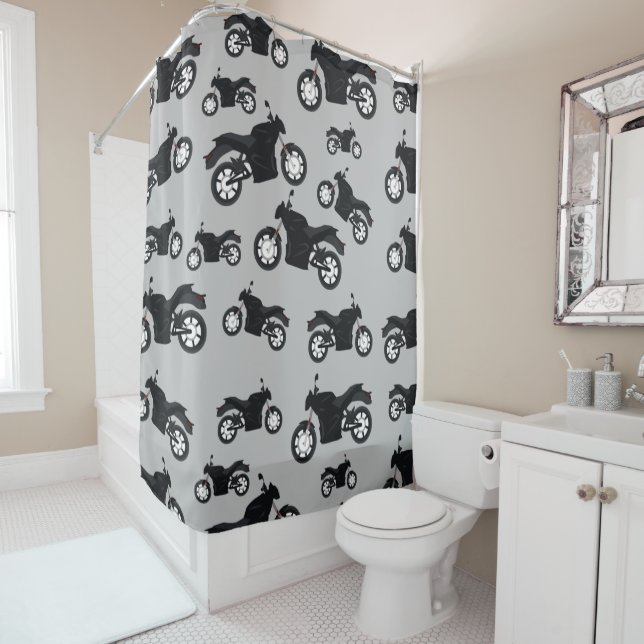 Motorcycle Pattern Shower Curtain (In Situ)