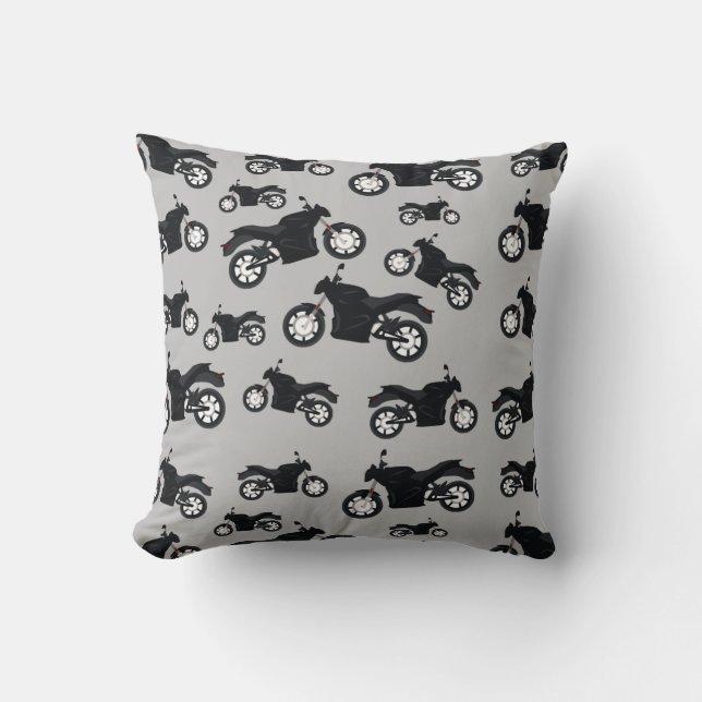 Motorcycle Pattern Throw Pillow (Front)