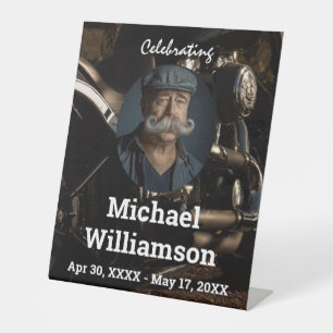 Motorcycle Photo Celebration of Life Pedestal Sign