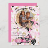 Motorcycle Photo Floral Save the Date (Front/Back)