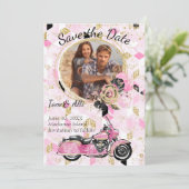 Motorcycle Photo Floral Save the Date (Standing Front)