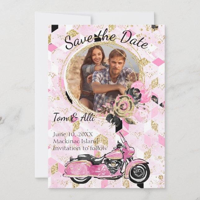 Motorcycle Photo Floral Save the Date (Front)