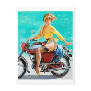 Motorcycle Pin Up Postcard