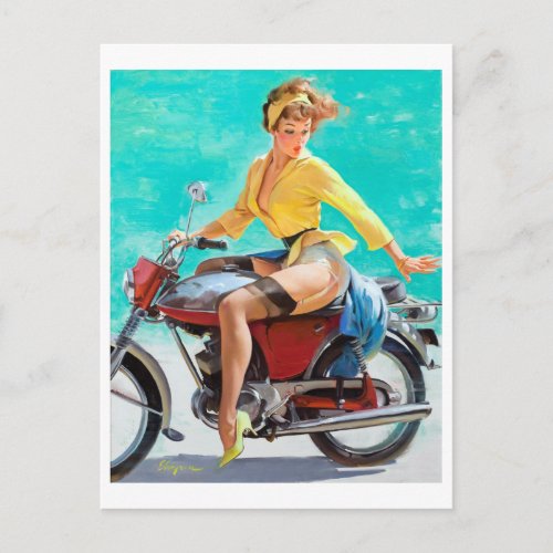 Motorcycle Pin Up Postcard