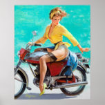 Motorcycle Pin Up Poster<br><div class="desc">Vintage pin up. Very high resolution image direct from the original canvas oil painting.</div>