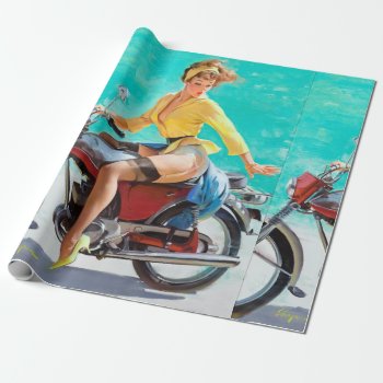 Motorcycle Pin Up Wrapping Paper by Vintage_Art_Boutique at Zazzle