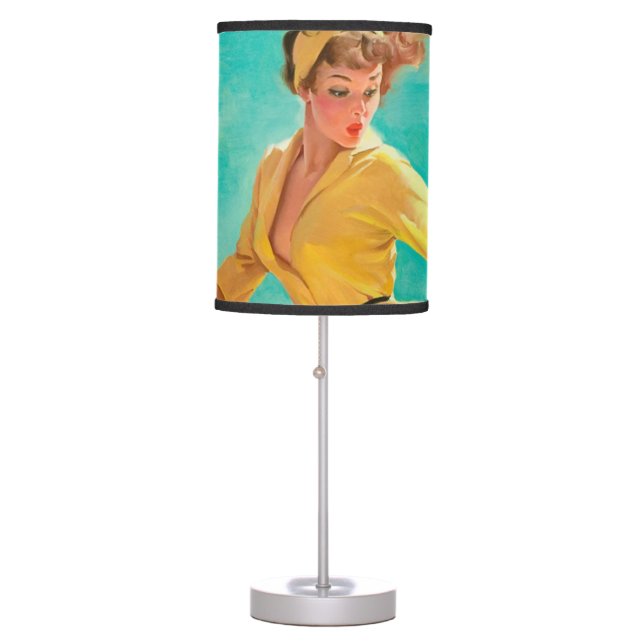 Motorcycle Pinup Girl - Retro Pinup Art Table Lamp (Front)