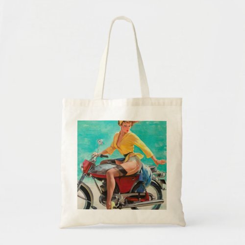 Motorcycle Pinup Girl _ Retro Pinup Art Tote Bag