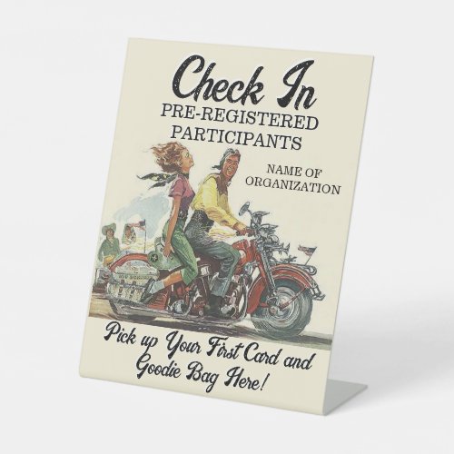 Motorcycle Poker Run Personalized Event Check In Pedestal Sign
