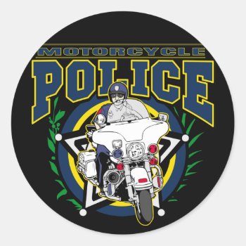 Motorcycle Police Classic Round Sticker by LawEnforcementGifts at Zazzle