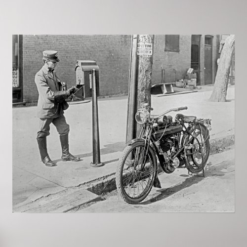 Motorcycle Postman 1909 Vintage Photo Poster