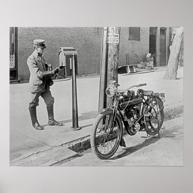 Motorcycle Postman, 1909. Vintage Photo Poster (Front)
