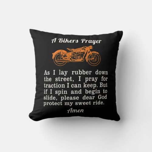Motorcycle Prayer Design Bikers Prayer Print On Throw Pillow