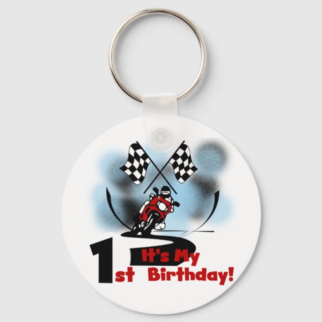 Motorcycle Racing 1st Birthday Tshirts and Gifts Keychain (Front)