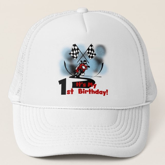 Motorcycle Racing 1st Birthday Tshirts and Gifts Trucker Hat (Front)