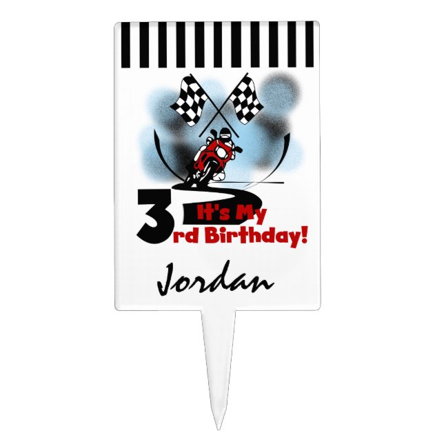 Motorcycle Racing 3rd Birthday Cake Topper (Front)