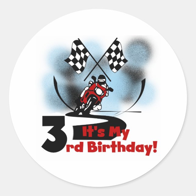 Motorcycle Racing 3rd Birthday Classic Round Sticker (Front)