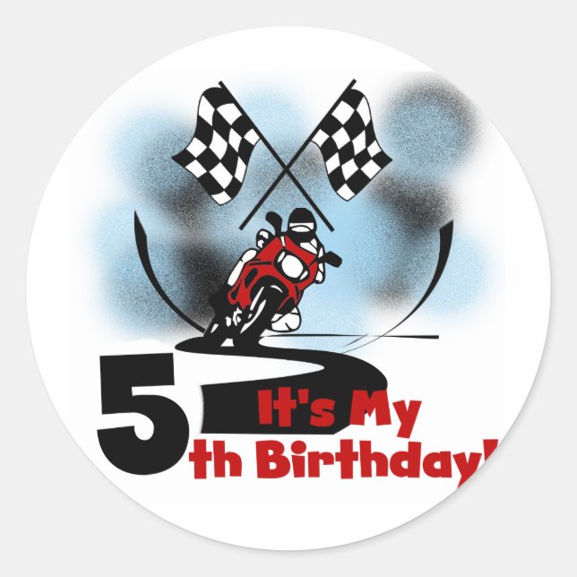 Motorcycle Racing 5th Birthday Classic Round Sticker (Front)