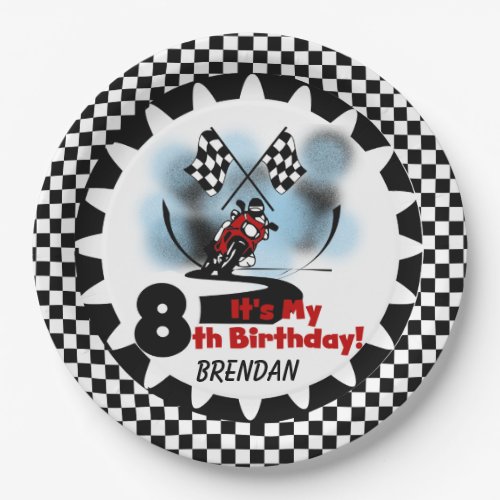Motorcycle Racing Car 8th Birthday Paper Plates