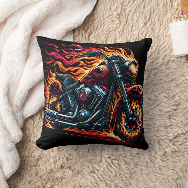 Motorcycle racing down a dark highway throw pillow (Blanket)