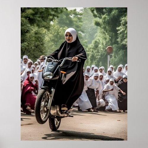 Motorcycle Racing Nun Poster